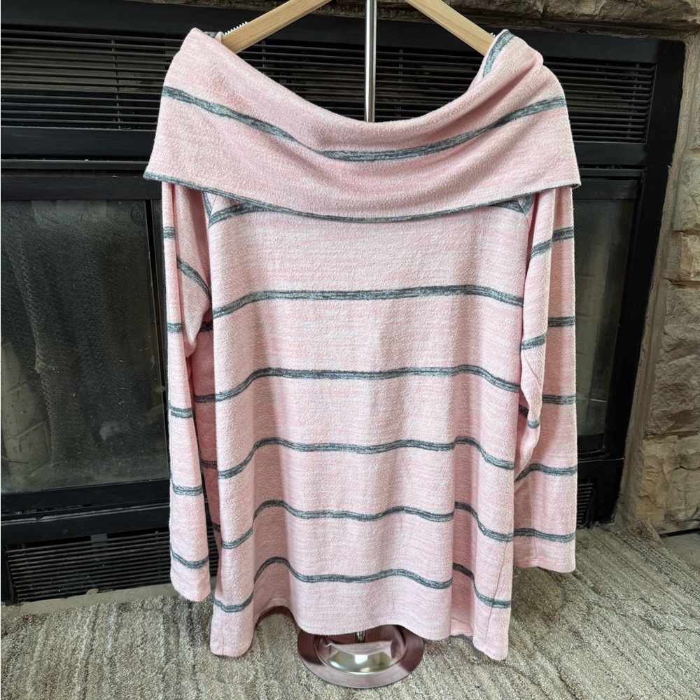 a.n.a Striped Pink Off-Shoulder Sweater